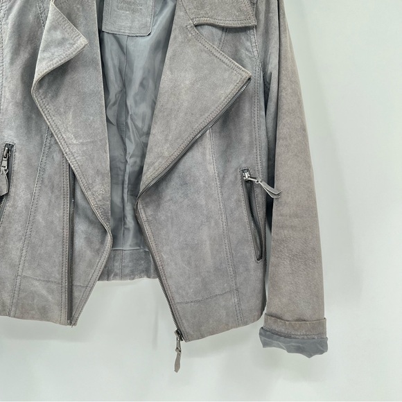 CASTRO Leather jacket genuine leather moto jacket green grey color - Picture 15 of 16